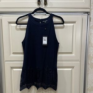 Adrianna Papell Navy Sleeveless Lace Top